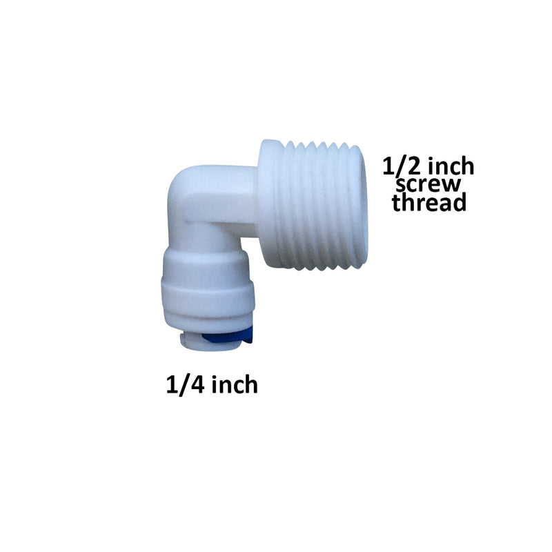 1/4" Elbow to 1/2" BSP Screw Thread Connector Push Fit RO Fitting