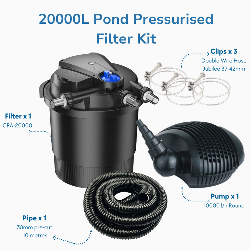 20000L Pond Self-Cleaning Pressurised Filter Kit Inc Pump & Hose