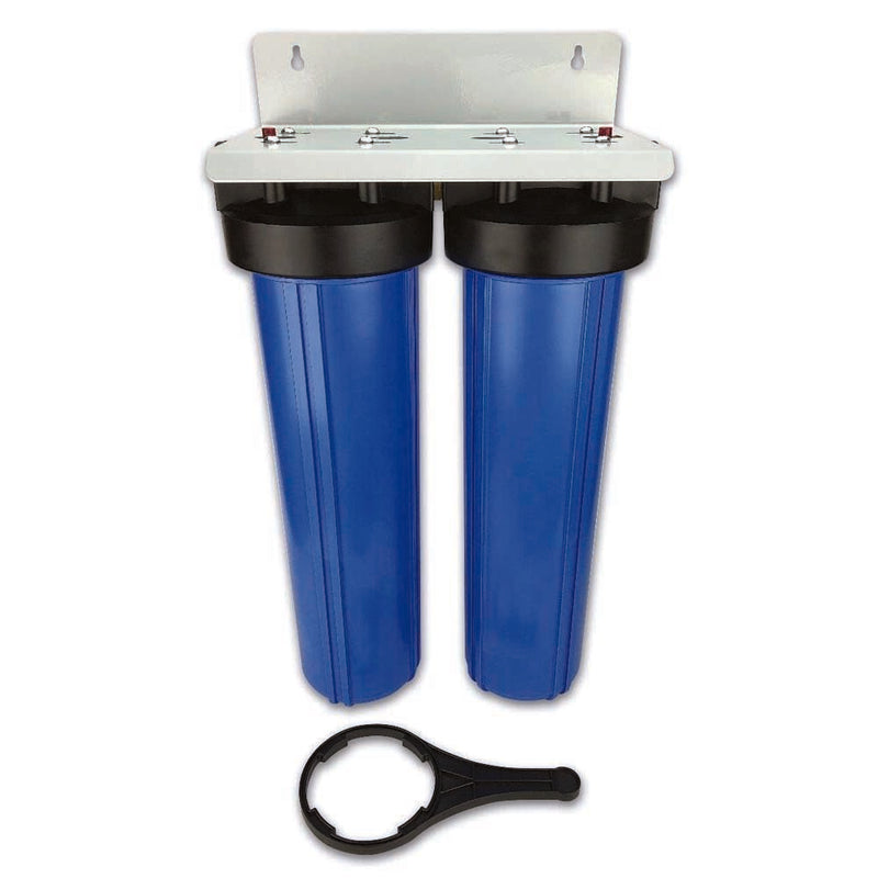 20” Jumbo Reverse Osmosis Double Housing Set With 1” Brass Ports, Bracket & Spanner