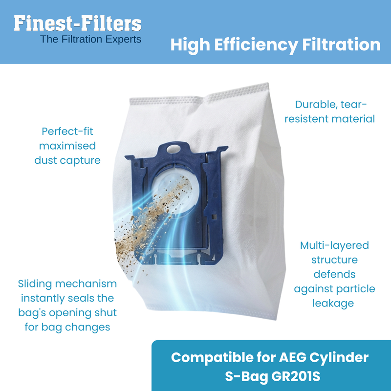 Finest-Filters Compatible Vacuum Dust Bags for AEG Cylinder Vacuums (10pk)