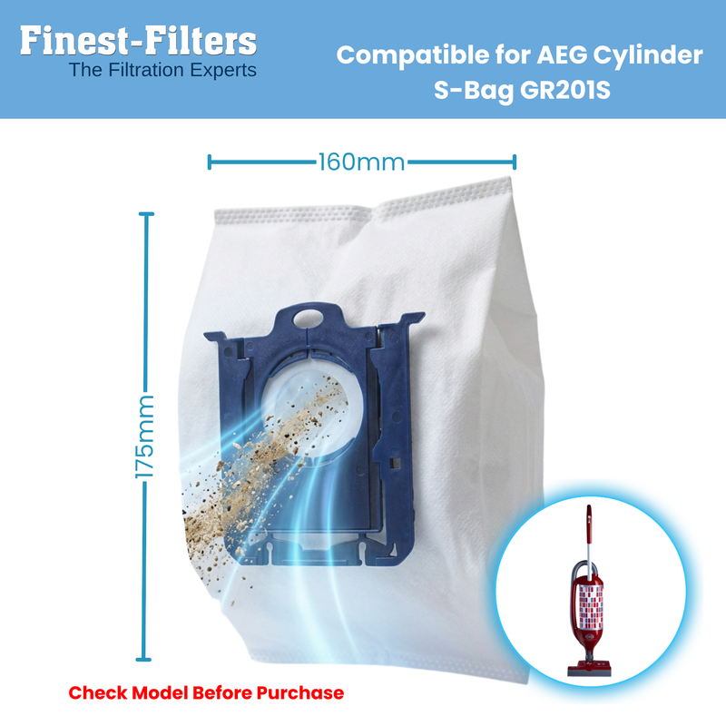 Finest-Filters Compatible Vacuum Dust Bags for AEG Cylinder Vacuums (10pk)