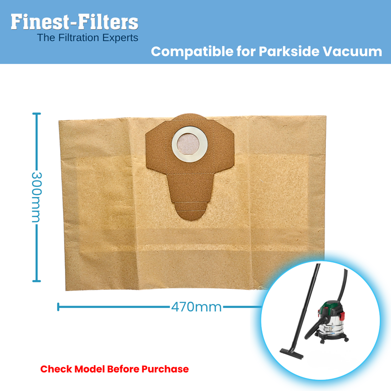 Finest-Filters Compatible Paper Dust Bags for Parkside Vacuums (10pk)