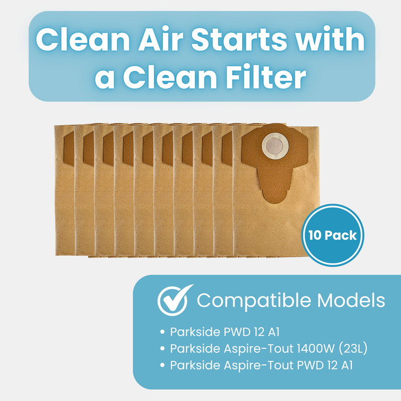 Finest-Filters Compatible Paper Dust Bags for Parkside Vacuums (10pk)
