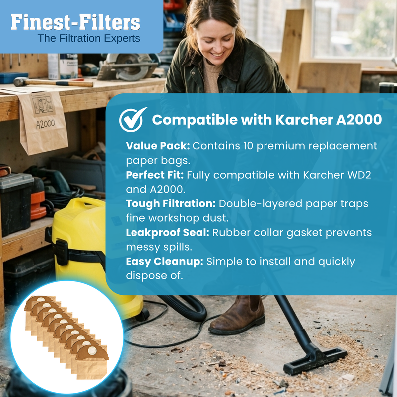 Finest-Filters Compatible Vacuum Bags for Karcher A2000