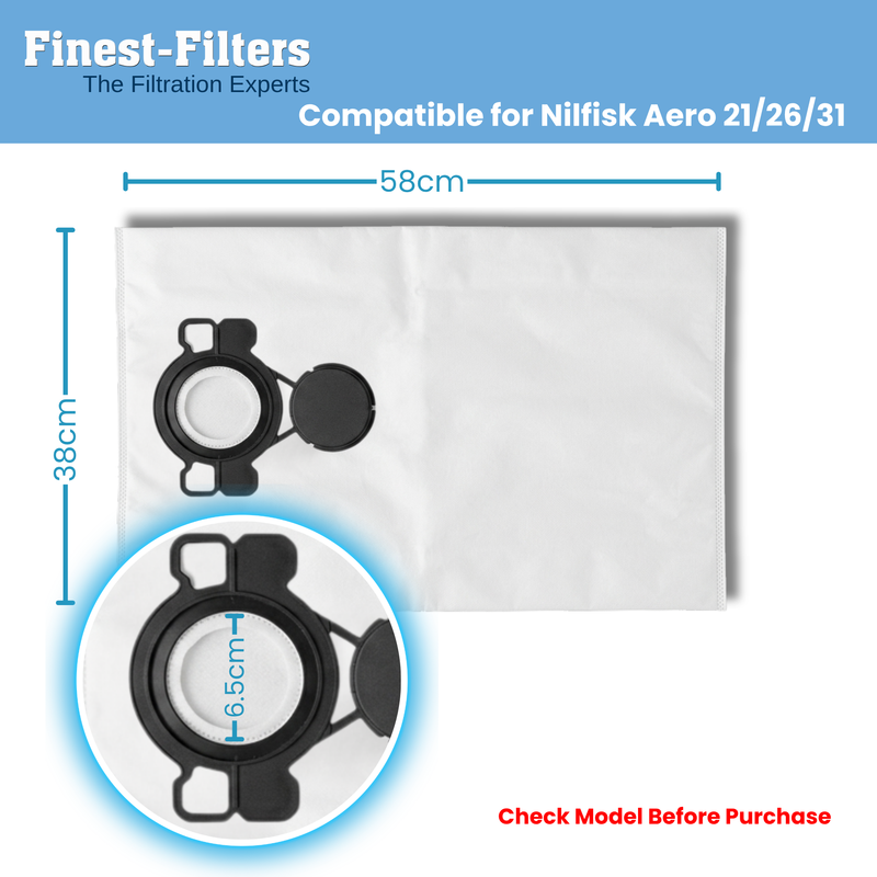 Finest-Filters Compatible Dust Bags for Nilfisk Aero 21, 26, 31 Series (5
