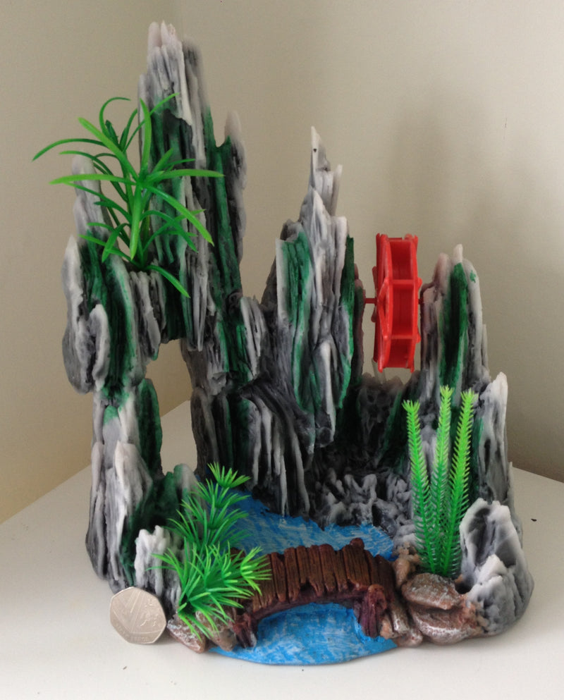 Aquarium Ornament - Rocks Ornament with Air Powered Wheel