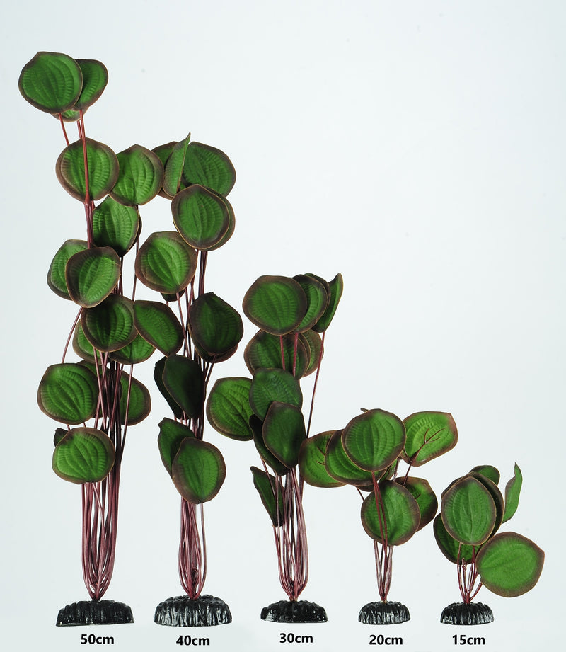 Silk Plant Aquarium Ornament in Various Sizes (Green + Red Round)