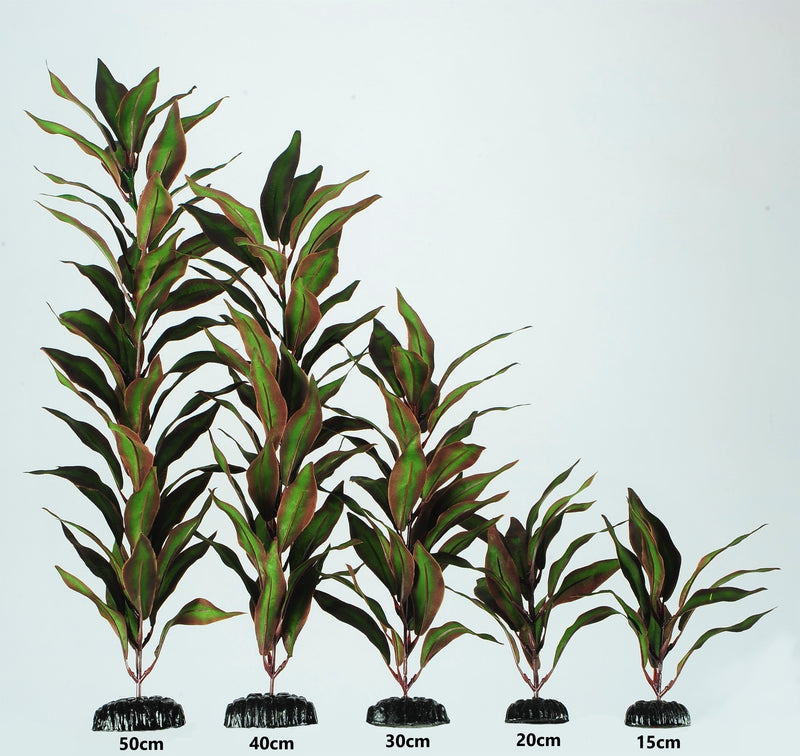 Silk Plant Aquarium Ornament in Various Sizes (Green + Red)