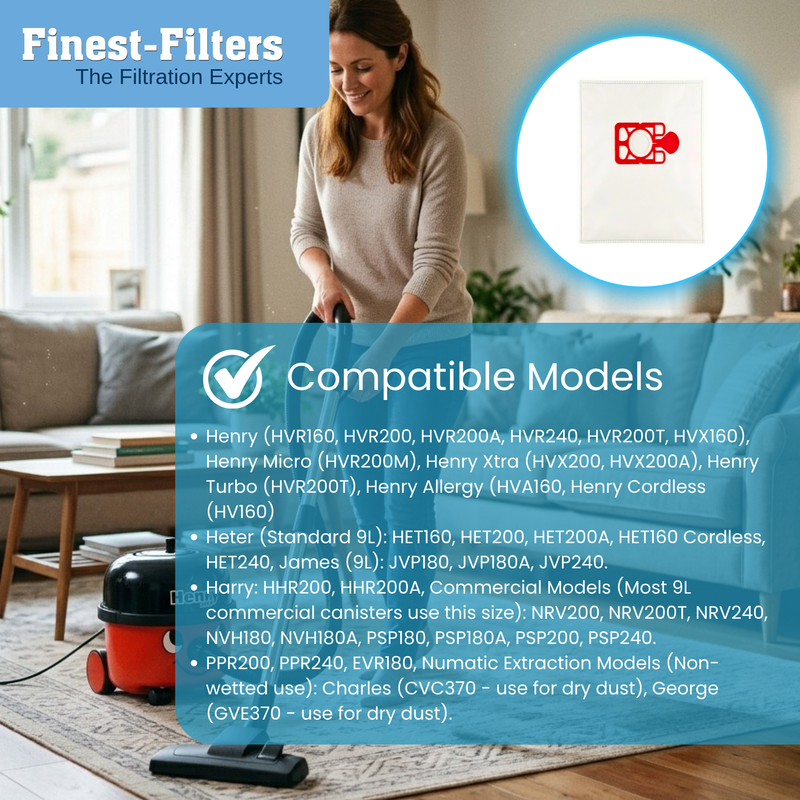 Finest-Filters Compatible Cylinder Vacuum Bags for HVR200 9L Henry, Hetty, James & Harry