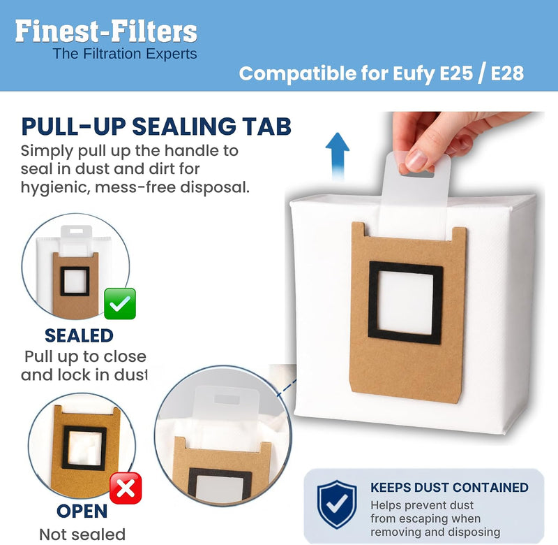 Finest-Filters Dust Bags Compatible with Eufy Omni E28 and E25