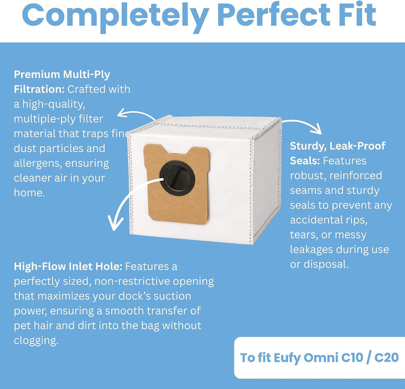 Finest-Filters Dust Bags Compatible Eufy C20/ C10 (10pk)
