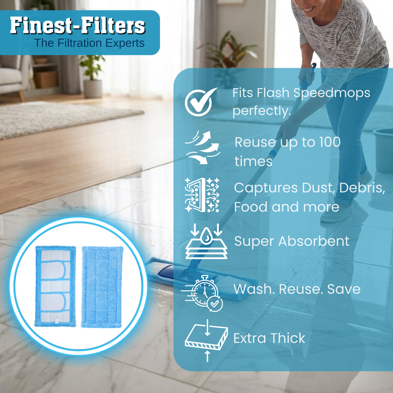 Finest-Filters Reusable Microfibre Mop Pads – Compatible with Flash Speedmop