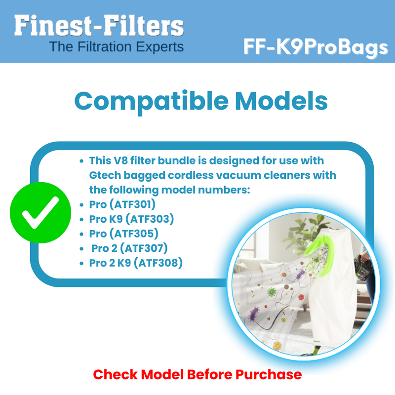 Microfibre Replacement Dust Bags Compatible for Gtech Pro K9 - Pack of 10
