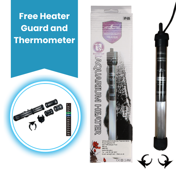 Hepo Glass Aquarium Heater HP-605 with FREE Thermometer and Heater Guard (25w-300w)