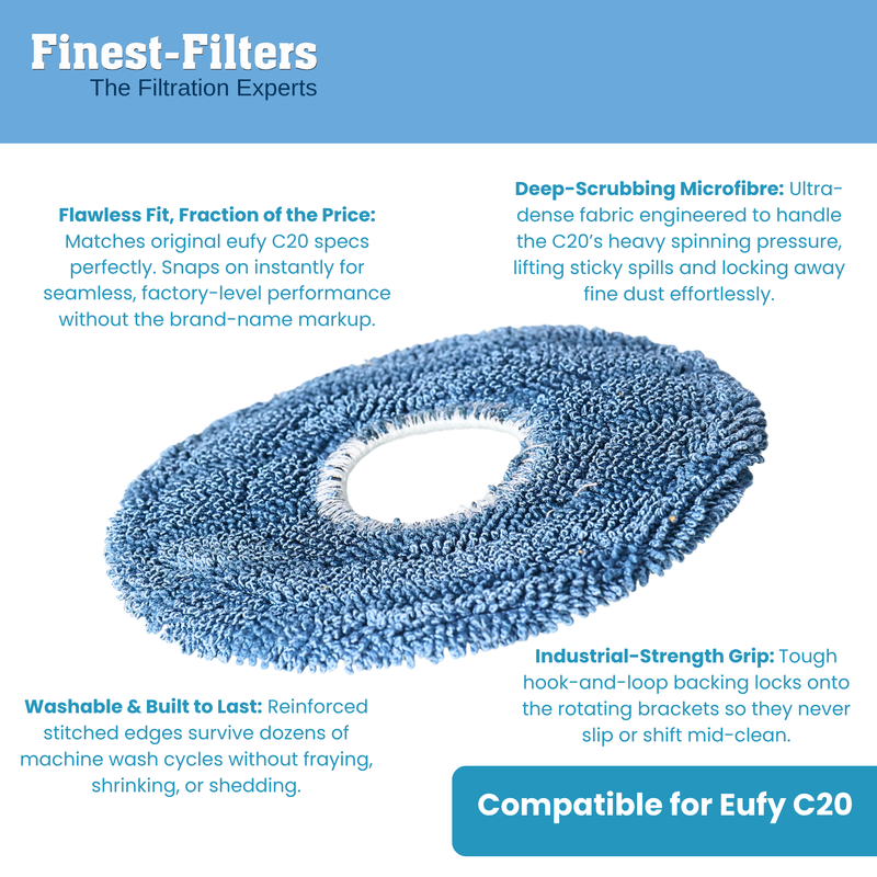 Finest-Filters Mop Pads Compatible with Eufy C20 Robot Vacuum (6pk)