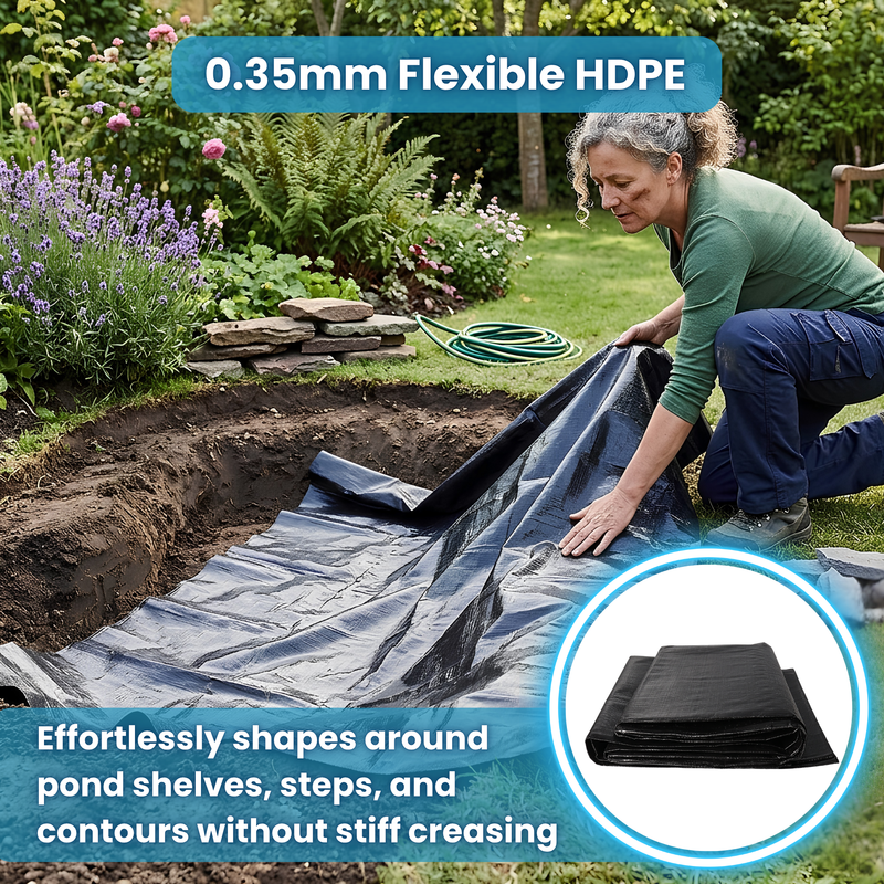 0.35mm HDPE Pond Liner & Underlay Options - 40yr Guarantee (2x2m - 9x12m)