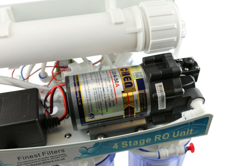 4 Stage Reverse Osmosis Unit with Booster Pump and DI Stage 50-100gpd