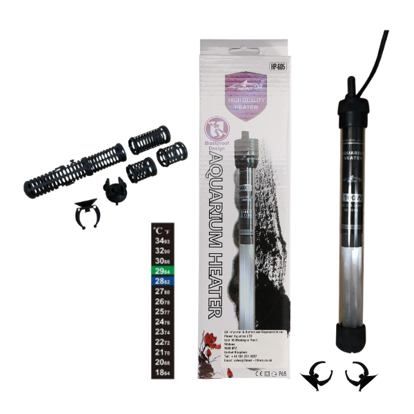 Hepo Glass Aquarium Heater HP-605 with FREE Thermometer and Heater Guard (25w-300w)