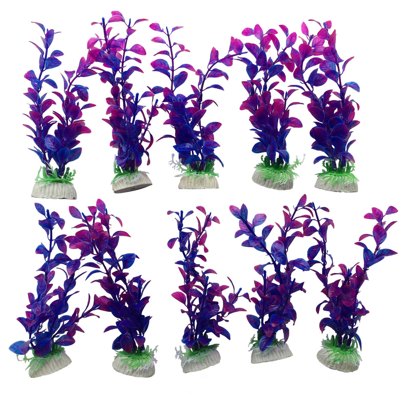 10 Pack 8"Aquarium Fish Tank Plastic Plants (Mixed Colours)