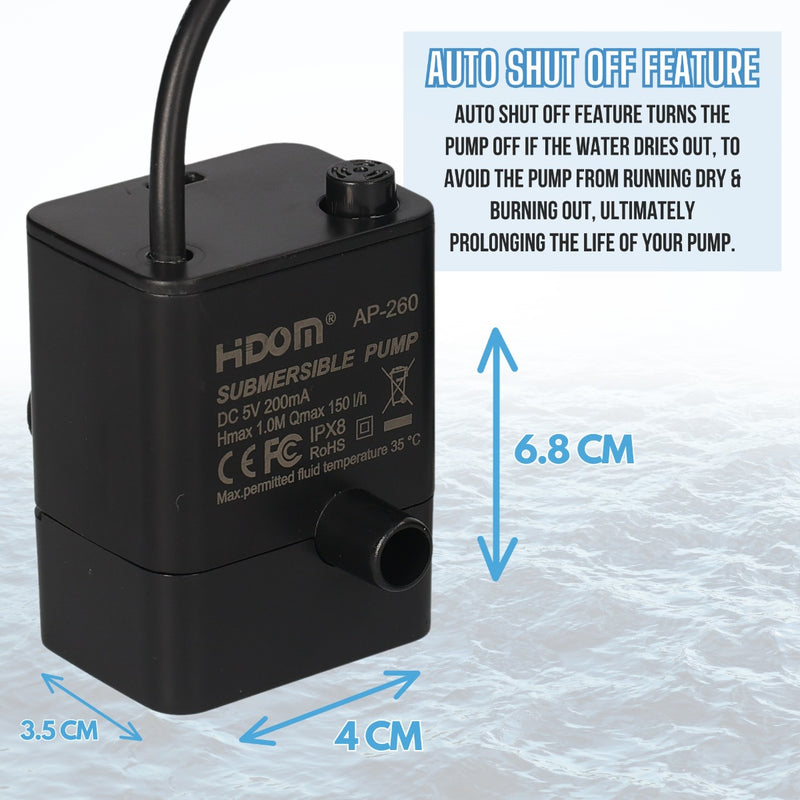 Submersible USB Powered 150l/h Quiet Mini Water Feature Pump