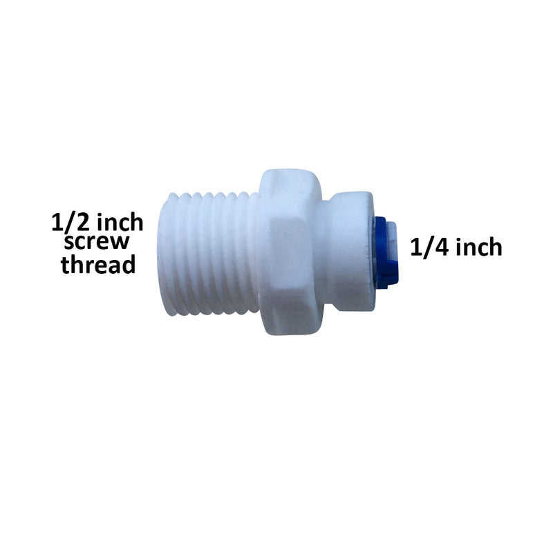 1/4" Straight 1/2" BSP Screw Thread Connector Push Fit RO Fitting