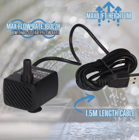 Hidom 160l/h Submersible Pump - USB Lead (AP-280)